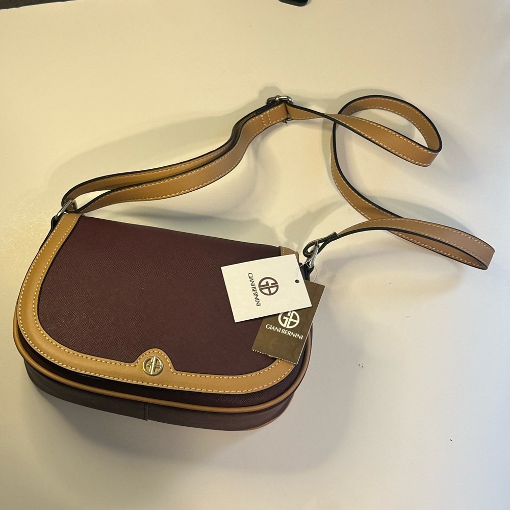 Gianni Bini Saddle Crossbody Bag NWT – Brown & Tan Faux Leather - Picture 2 of 14